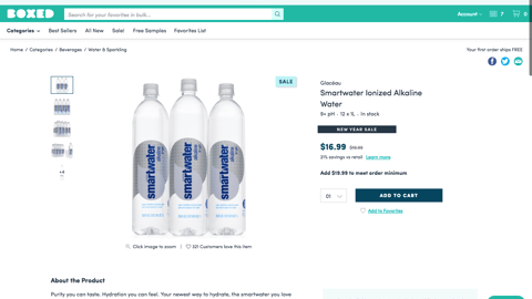 Boxed Smartwater 'Ionized Alkaline' Product Page